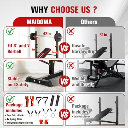 MAIDOMA 8 IN 1 Standard Weight Bench Set with Leg Extension and Leg Curl, Fast Folding & Adjustable Workout Bench for Home Gym,Adjustable Bench Press with Squat Rack.（US Stock） - color: rust red