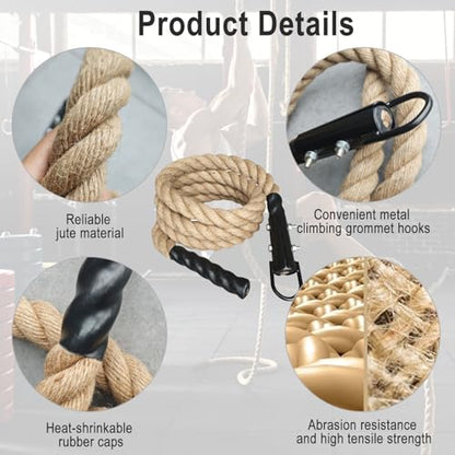 Gym Climbing Rope for Strength Training & Fitness Workout - 10ft Exercise Rope for Climbing Training Home Gym