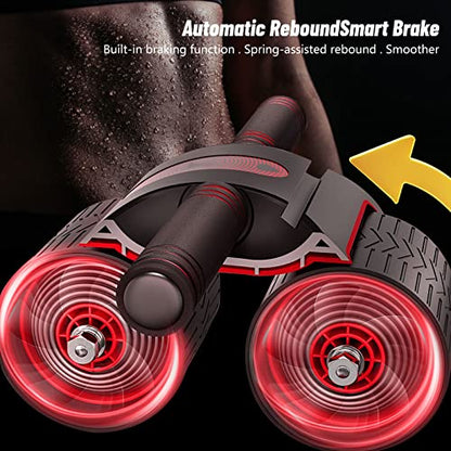 Automatic Rebound Abdominal Wheel With Kneeling Pad, Ab Wheel Roller With Mobile Phone Bracket For Abdominal Core Strength Training (Red)