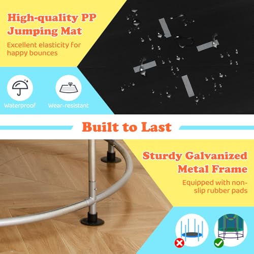 GYMAX 55" Trampoline for Kids, 440LBS 6 in 1 Toddler Rebounder with Swing, Basketball Hoop, Punching Bag, Rings & Bar, No-Gap Jumping Mat Mini Indoor Outdoor Trampoline - color: Yellow-Navy-Blue