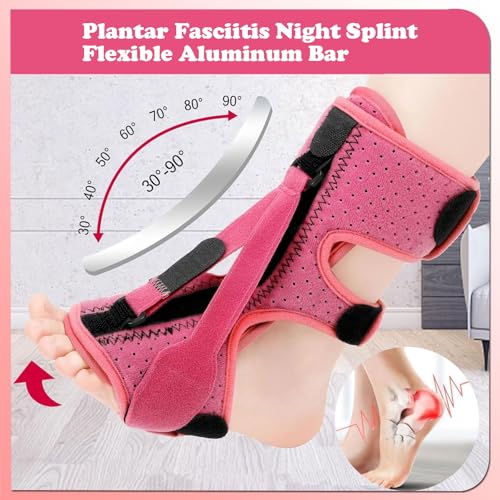 Plantar Fasciitis Night Splint with Massage Ball, Arch Pads & Socks, Adjustable Foot Brace for Achilles Tendonitis, Heel Spur, Foot Drop Relief – Lightweight Night Splint for Men and Women - color: Pink