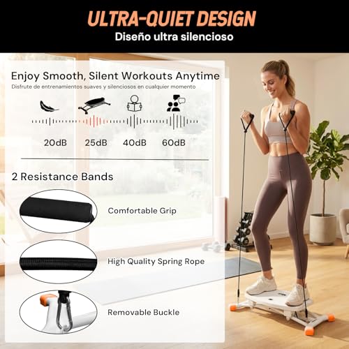 Ski Machine Trainer, Indoor Ski Simulator with Resistance Bands & Balance Board - Low Impact Stepper Exercise Equipment for Home Gym Full Body Workout, 300LBS Capacity (Orange)