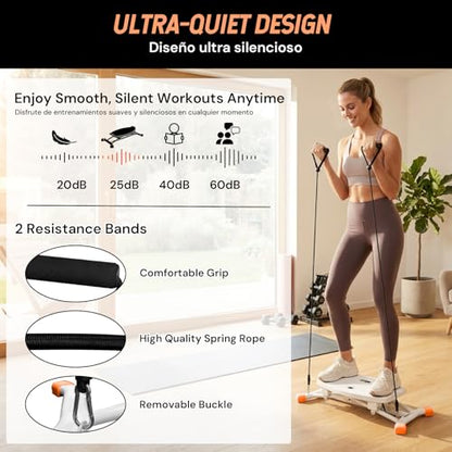 Ski Machine Trainer, Indoor Ski Simulator with Resistance Bands & Balance Board - Low Impact Stepper Exercise Equipment for Home Gym Full Body Workout, 300LBS Capacity (Orange)