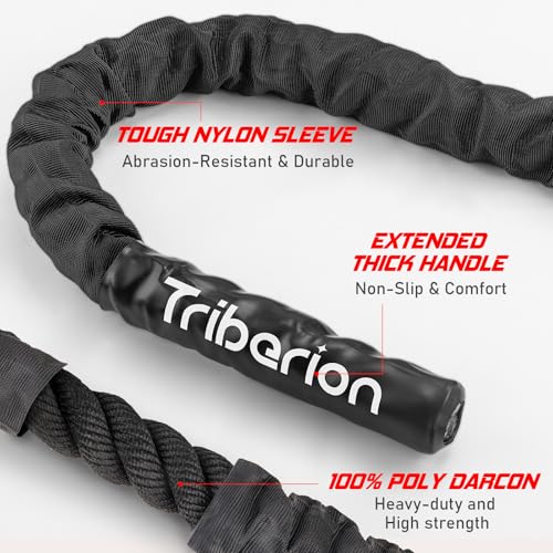 Battle Rope For Home Gym Workout - 1.26 Inch 30ft Heavy Weighted Training Exercise Ropes Fitness Equipment With Sleeve And Anchor Strap Kit For Outdoor Working Out
