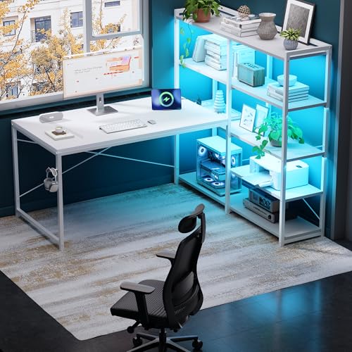 Pamray 49 Inch L Shaped Gaming Computer Desk with Shelves and Storage - color: White