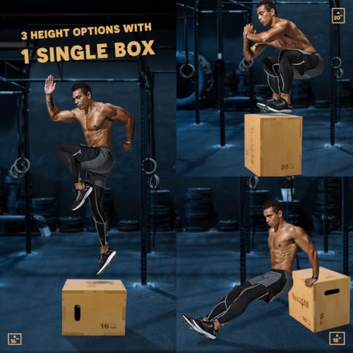 Yes4All Plyo Box, 3-in-1 Wooden Box Jump for Home Gym, Lunges, Squats, Dips - color: A. Wood Basic, style: 20" x 18" x 16"