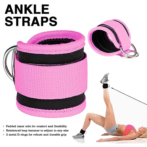 Ankle Straps Ankle Resistance Bands Wrist Cuffs Padded Straps Adjustable Fitness Glute Kickback D-Ring for Cable Machine Gym Foot Leg Training Brace Support 1 Pair - color: pink