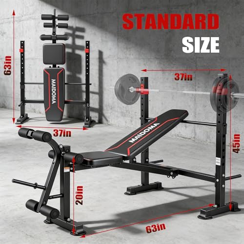 750LBS Weight Bench with Bench press rack, Adjustable Workout Bench Set with Leg Extension/Curl,Standard Bench Press Set for Home Gym Full Body Training