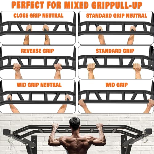 Wall Mounted Heavy-Duty Pull Up Bar Multi-Grip Chin Up bar Multifunctional Dip Station for Indoor Home Gym Workout, Power Tower Set Training Equipment Fitness Dip Stand Up to 440 Lbs (Black)