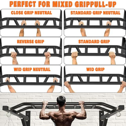 Wall Mounted Heavy-Duty Pull Up Bar Multi-Grip Chin Up bar Multifunctional Dip Station for Indoor Home Gym Workout, Power Tower Set Training Equipment Fitness Dip Stand Up to 440 Lbs (Black)