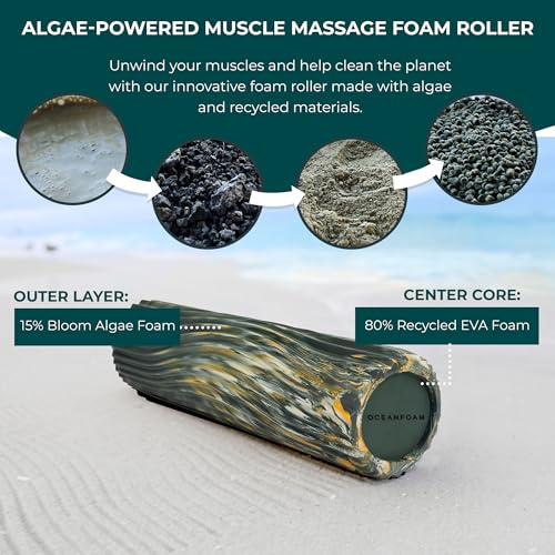 Tidal Roller - Hunter, Gold & Natural Marbled - Muscle Massage Foam Roller for Back Pain & Stretching - Firm & Ergonomic Wide Wave Textured - Yoga, Athletics, Wellness - Full Size, 20" x 5" - color: Hunter, Gold & Natural Marbled