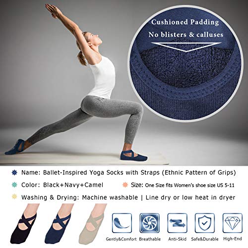 Ozaiic Pilates Socks for Women Non Slip Grip Yoga Barefoot Indoor Workout - color: 3 Pairs - Olive Green/Black/Navy