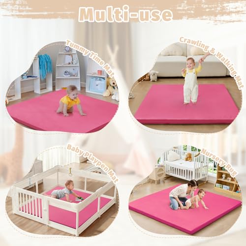 Waterproof Baby Play Mat for Floor Memory Foam 50 * 50 Cushion Playpen Playmat Tummy Time Crawling Mat Nursery Rug Thick Pad Create Soft & Safe Area for Infants,Toddler,Kids,Hot Pink