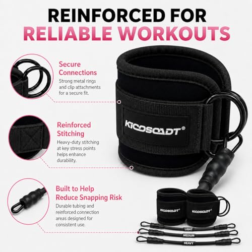 Ankle Resistance Bands with Cuffs, Natural Latex Tubes, 3 Levels for Leg and Glute Workouts, Padded Ankle Straps for Kickbacks, Hip Training and Home Gym Exercise for Women