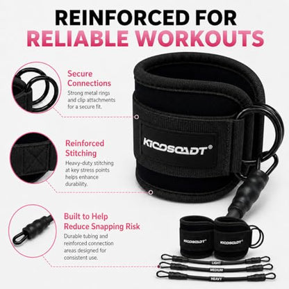 Ankle Resistance Bands with Cuffs, Natural Latex Tubes, 3 Levels for Leg and Glute Workouts, Padded Ankle Straps for Kickbacks, Hip Training and Home Gym Exercise for Women