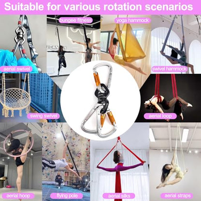 Aerial Silks Hardware Kit 30 KN Swing Swivel Aerial Yoga Hammock Rigging Aluminum Swivel Aerial Hoop Lyra Rotational Device Hanging Accessory - color: Black set 4
