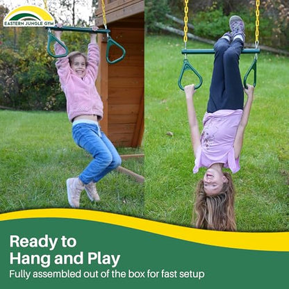 Heavy-Duty Ring Trapeze Bar Combo, Large 20" Trapeze Swing Bar with Triangular Gymnastic Rings and Pinch-Free Coated Swing Chains 43" Long