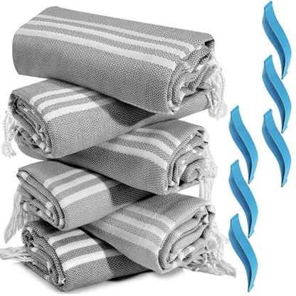 6 Packs Turkish Beach Towel Bathroom Bath Towels Set Bulk Soft Cotton Extra Large Sand Resistant Fast Drying Compact Packable Lightweight Sandrpoof Repellent Anti Repels Foldable Chamois