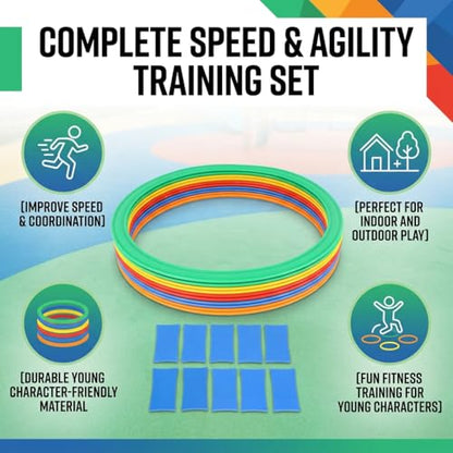 Dioche Kids Agility Speed Ring Set with 10 Rings & 10 Buckles, Outdoor Sports Training Toy for Speed Coordination Jumping Games Playground Fitness Equipment