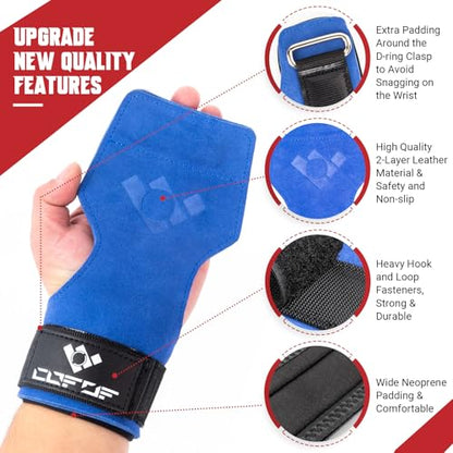 COFOF Weight Lifting Wrist Strap, Double Layer Leather Wrist Strap for Deadlift and Powerlifting, Adjustable Neoprene Padded Gym Workout Lifting Hooks (Pair) - color: Blue