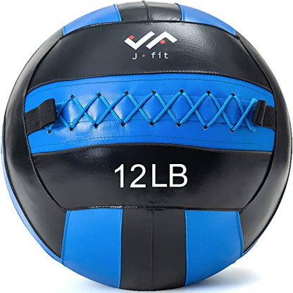 JFit Wall Ball – Premium Soft Weighted Exercise Ball for Strength, Conditioning, Gym & Home Workouts, 4-30 LB - color: Blue/Black, style: 12-Pound