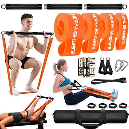 DASKING Resistance Band Bar Set for Home Gym, 500LB Total Resistance with Longer Bar & 4 Stackable Bands, Detachable for Full Body Workouts, Door Anchor, Exercise Guide - style: 98CM/38.5" Length -Black