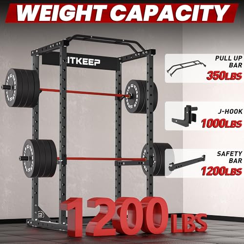RitKeep RMAX 2250 Power Rack, 1200 lb Capacity Multi-Function Squat Rack and Weight Cage for Strength Training with Pull-Up Bar, Safety Bars, J-Hooks for Home Gym and Garage Gym