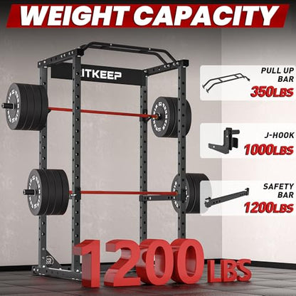 RitKeep RMAX 2250 Power Rack, 1200 lb Capacity Multi-Function Squat Rack and Weight Cage for Strength Training with Pull-Up Bar, Safety Bars, J-Hooks for Home Gym and Garage Gym