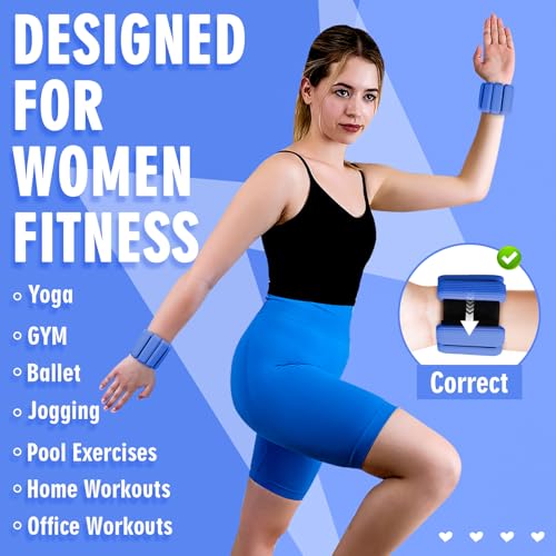 Wrist Weights Set of 2(1Lbs Each), Wearable Wrist Ankle Weights for Women & Men, Adjustable Arm & Leg Weights for Walking, Yoga, Swimming, Gym - color: Blue