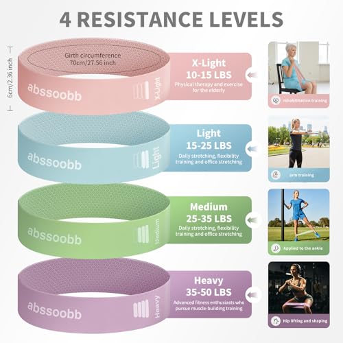 Silicone Resistance Bands for Working Out, 4-Pack Exercise Loop Bands with Honeycomb Non-Slip Grip, 10–50 lb Resistance Levels for Glutes, Legs, Physical Therapy, Pilates & Home Gym
