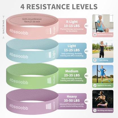Silicone Resistance Bands for Working Out, 4-Pack Exercise Loop Bands with Honeycomb Non-Slip Grip, 10–50 lb Resistance Levels for Glutes, Legs, Physical Therapy, Pilates & Home Gym