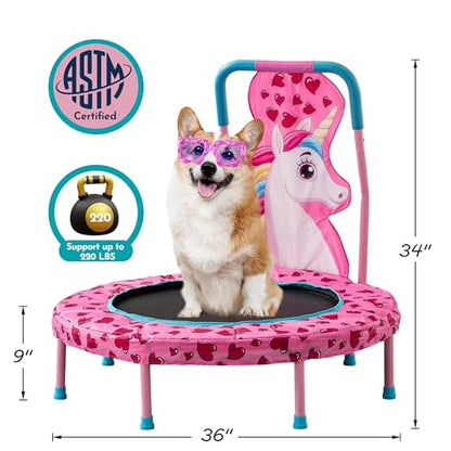 36" Mini Trampoline for Kids Ages 1-6, Toddler Trampoline with Handle, Safety Pad & Rubber Legs, 36 inch Baby Trampoline Indoor Garden, Gift for Boy and Girl