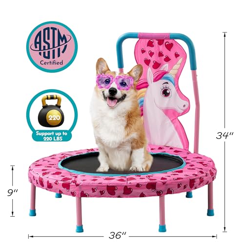36" Toddler Trampoline with No-Gap Design, 36 inch Mini Trampolines Kids Trampolines with Handle, Small Rebounder 3FT Indoor Outdoor Trampoline for Kids