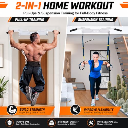 Wall Mounted Pull Up Bar - Heavy Duty Chin Up Bar, Pull-Up Bar for Garage, Joist, Wall Mount - Multifunctional Fitness Bar, Supports up to 600 Lbs - color: White