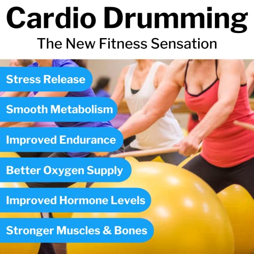 Cardio Drumming Equipment Set - 26" Exercise Ball with Pump and Weighted Cardio Drumming Sticks with Grips - Fitness Yoga Ball Drumsticks Workout for Balance, Rhythm, Aerobic Moves, Dance, Gymnastics - color: Blue