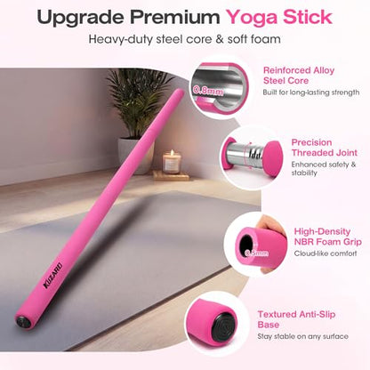 Yoga Stick, 58 Inch Mobility Stick with 3 Adjustable Lengths. Threaded Stable Alloy Steel Exercise Equipment for Stretching, Fitness, Posture Correction & Therapy - For Women & Kids at Home