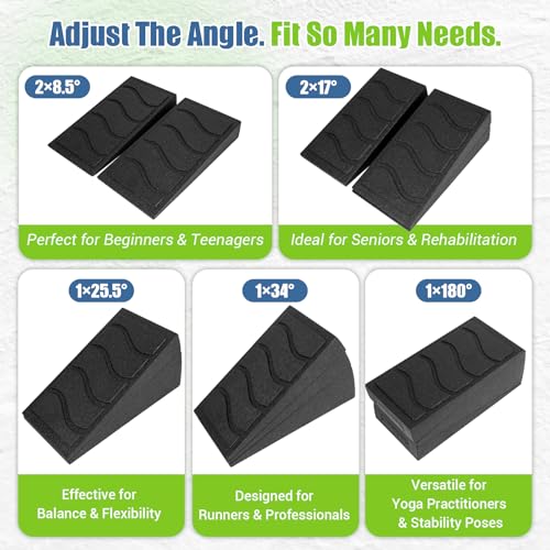 ODCPN Squat Wedge Block, 5 Adjustable Angles Slant Board for Calf Stretching with Stretching Strap & Poster, 520 LBS Heel Elevated Squat Wedge Capacity for Yoga, Ankle Physical Therapy & Mobility - color: Black