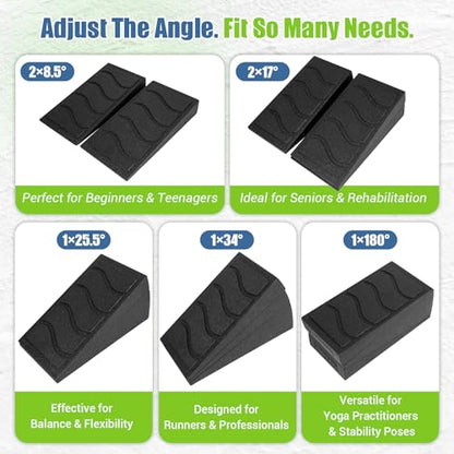 ODCPN Squat Wedge Block, 5 Adjustable Angles Slant Board for Calf Stretching with Stretching Strap & Poster, 520 LBS Heel Elevated Squat Wedge Capacity for Yoga, Ankle Physical Therapy & Mobility - color: Black