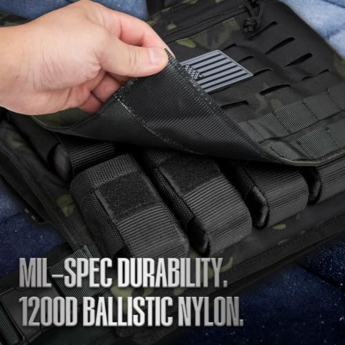 KRYLIX Adjustable Weighted Vest 0-40 lbs with Front Storage Pocket Solid Removable Iron for Muscle Building Workout Secure Waist Fit for Men Man Camo Tactical Military