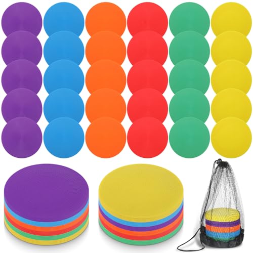 60 Pcs Poly Spots for Gym Floor, 4.72" Non Slip Multicolor Poly Spot Markers Spot Markers Flat Field Cones for Gym Sports Soccer Basketball Dance Speed Agility Training