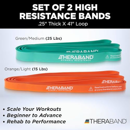 THERABAND High Resistance Band Set of 2, Light and Medium Loop, 15-25 lb - size: 2 Pack Easy (15-25 lbs)