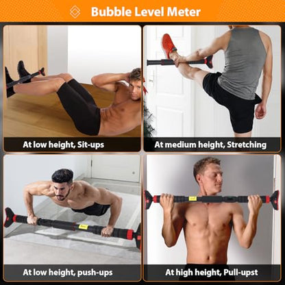 Adjustable Pull Up Bar for Doorway, No Screw Chin Up Bar Max Load 440 Lbs, Strength Training Bars with Level Meter, Adjustable Width 27.6”-42” for Home Gym & Office