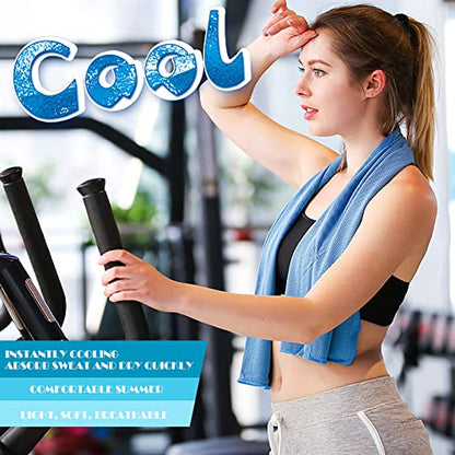 10 Pack Cooling Towels Bulk Microfiber Ice Towel Quick Dry Breathable Chilly Sweat Towel Stay Cool Towel for Neck Face Yoga Gym Workout Running Pilates Beach with Carabin Bag, 40x12'', Blue - color: Light Blue