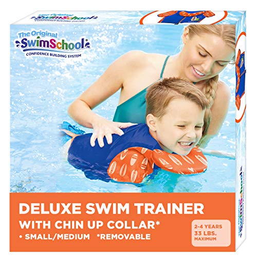 SwimSchool Kids Swim Trainer Vests for Toddlers Ages 2-6 – Boys/Girls – Multiple Colors/Styles – Learn to Swim Floaties - color: S/M Blue/Orange Swim Vest w/Sleeves