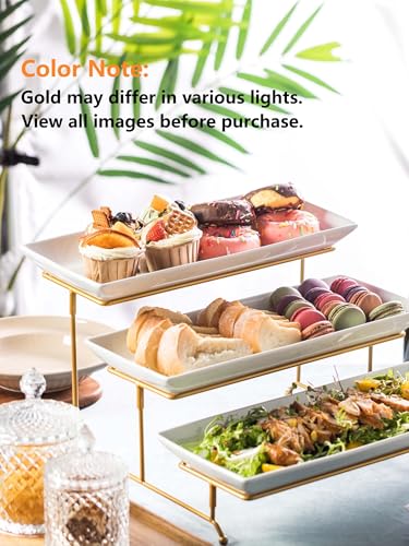 LYEOBOH 3 Tier Serving Stand and Platters Set Tiered Serving Tray for Party - color: Gold, style: 14inch Rectangle platter