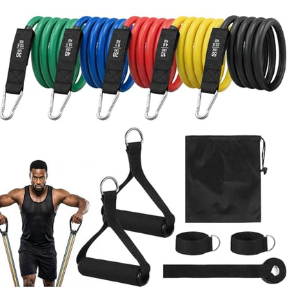 11PCS Resistance Bands, 150 LBS Exercise Bands Set with Handles, Work Out Band with Door Anchor, Ankle Straps for Strength Training, Yoga, Pilates, Physical Therapy, Home Gym