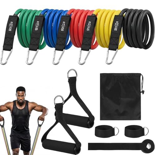 11PCS Resistance Bands, 150 LBS Exercise Bands Set with Handles, Work Out Band with Door Anchor, Ankle Straps for Strength Training, Yoga, Pilates, Physical Therapy, Home Gym