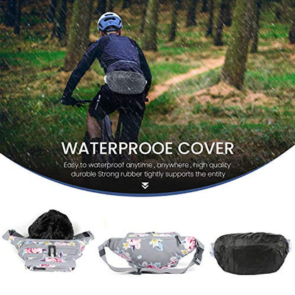 CXWMZY Fanny Packs For Women & Men Waist Pack Hip Bum Bag with Multi-Pockets Large Capacity Waterproof , for Disney Traveling Casual Cycling Running Hiking - color: Gray Flower