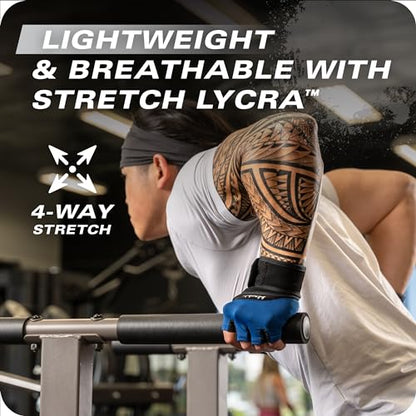 Harbinger Training Grip Wrist Wrap Gloves - Enhanced Grip & Wrist Support, Breathable Lycra Back, Padded Leather Palm, Half-Finger Design, Quick Pull Tabs - Ideal for Weightlifting, Gym - Men's - size: Medium
