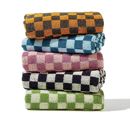 Hand Towels 5 Pack - Cotton Face Towels Soft, Absorbent, and Decorative Checkered Design for Bathroom, Kitchen, Gym, and Spa - 13 x 29 Inches for Any Occasion